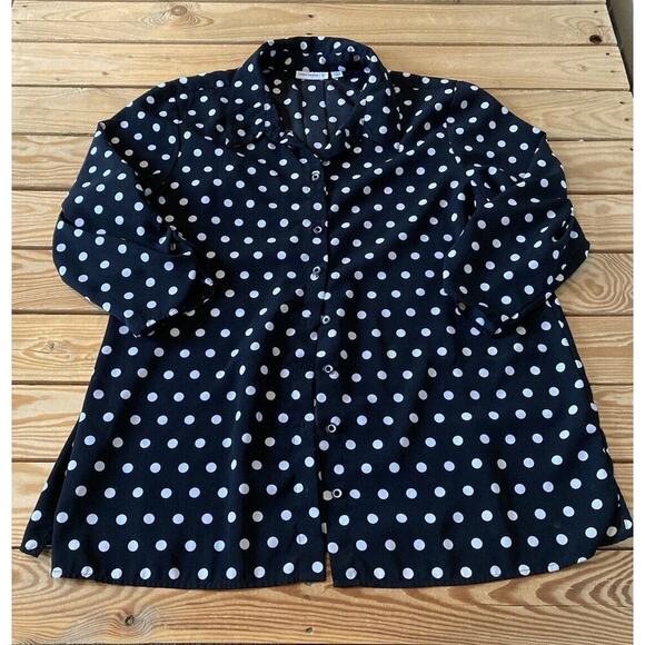 Susan Graver Tops - Susan Graver Dot Button Up Top Size XL Women’s Black